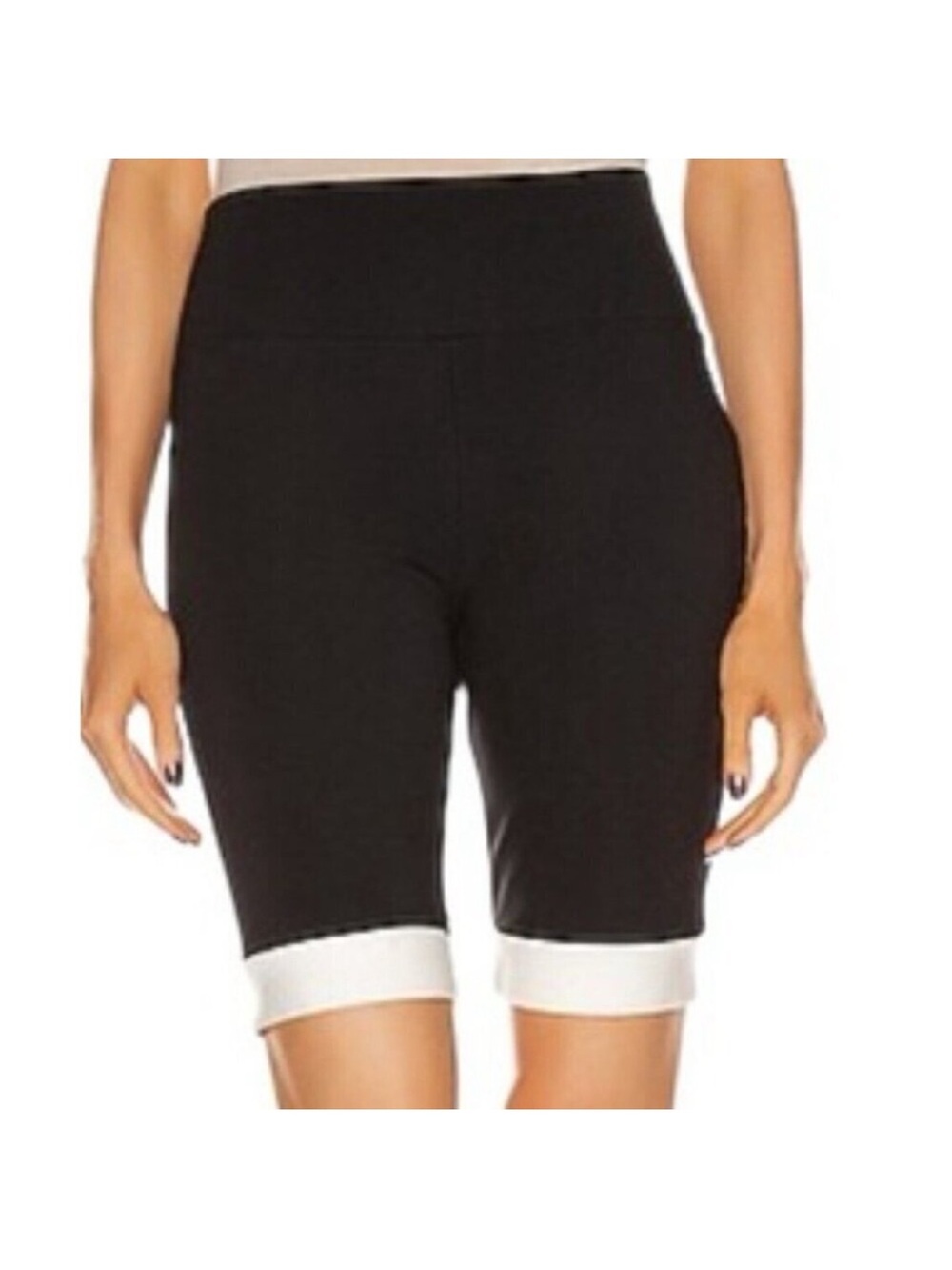 STAUD Black Bike Shorts with White Cuffs